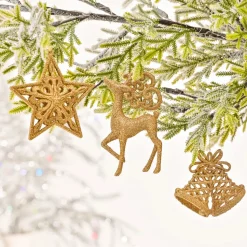 Karaca Home New Year Christmas Glitter Tree Decoration Set, 3 Piece, Gold