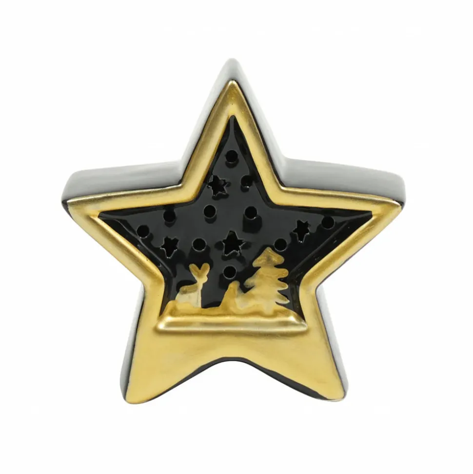 Karaca Home New Year Christmas Star Ceramic Lighting Trinket, 11cm, Black Gold