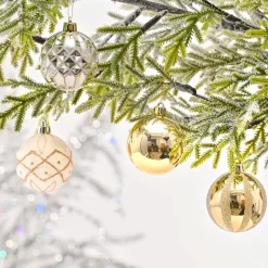 Karaca Home New Year Christmas Goldy Star Tree Bauble Set and Star Tree Topper, 21 Piece, Gold