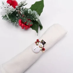 Karaca Home New Year Christmas Snowman Metal Napkin Ring Set, 2 Piece, Multi