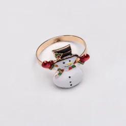 Karaca Home New Year Christmas Snowman Metal Napkin Ring Set, 2 Piece, Multi