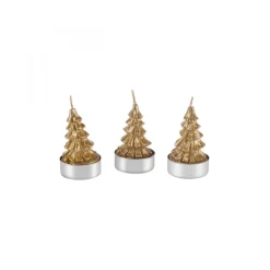 Karaca Home New Year Gold Tree 3-Piece Tealight Candles, Gold