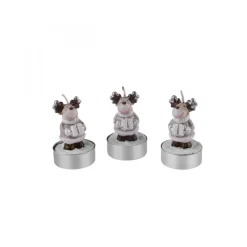 Karaca Home New Year Reindeer 3-Piece Tealight Candles, Beige