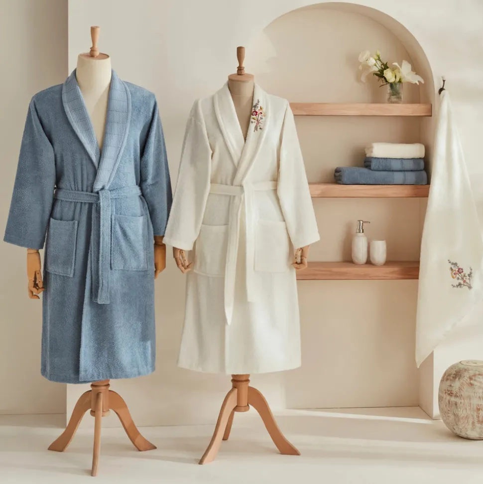 Karaca Home Nita 5-Piece 100% Turkish Cotton Family Bathroom Set, Blue - Offwhite