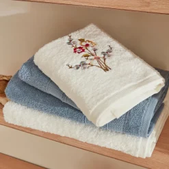 Karaca Home Nita 5-Piece 100% Turkish Cotton Family Bathroom Set, Blue - Offwhite