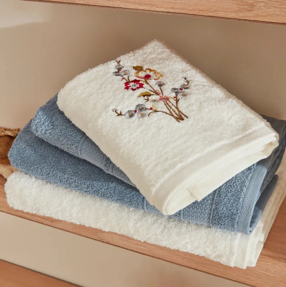 Karaca Home Nita 5-Piece 100% Turkish Cotton Family Bathroom Set, Blue - Offwhite