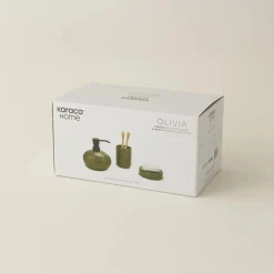 Karaca Home Olivia 3-Piece Bathroom Accessory Set, Olive Green
