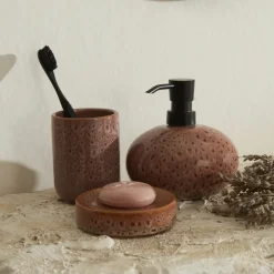 Karaca Home Olivia 3-Piece Bathroom Accessory Set, Mauve