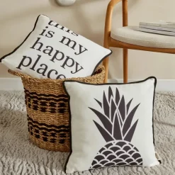 Karaca Home Pineapple Filled Cushion, 43cmx43cm, Black-White