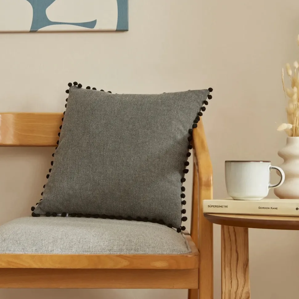 Karaca Home Reneta Filled Cushion, Anthracite