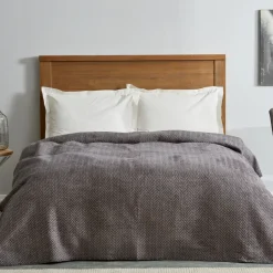 Karaca Home Sandra Herringbone Pattern Blanket, 200x220cm, Double, Grey