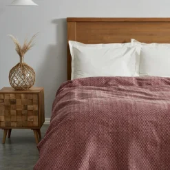 Karaca Home Sandra Herringbone Pattern Blanket, 200x220cm, Double, Burgundy