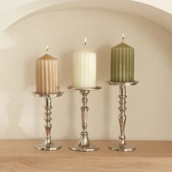 Karaca Home Stripped Pillar Candle, 7x12cm, Light Brown