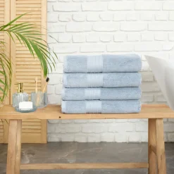 Karaca Home 100% Turkish Cotton Bath Towel Set, 4 Piece, 85cmx150cm, Blue