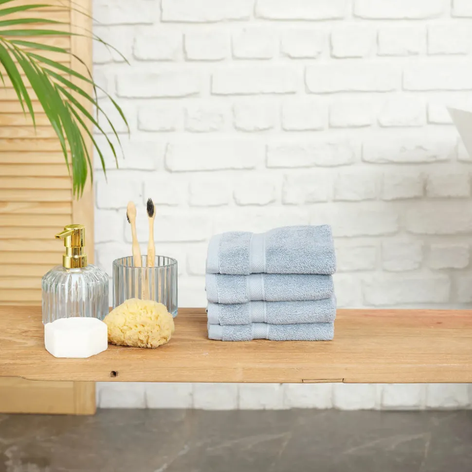 Karaca Home 100% Turkish Cotton Face Towel Set, 4 Piece, 30cmx30cm, Blue