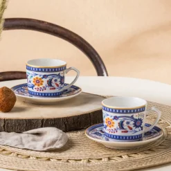 Karaca Ihlamur 4-Piece Bone China Espresso Turkish Coffee Cup Set for 2 People, 80ml, White Multi