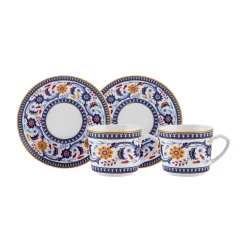 Karaca Ihlamur 4-Piece Bone China Espresso Turkish Coffee Cup Set for 2 People, 80ml, White Multi