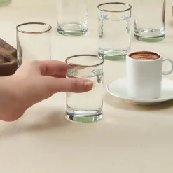 Karaca Işıl 6-Piece Glass Small Water Glass Set for 6 Person, 110ml, Transparent Platinium