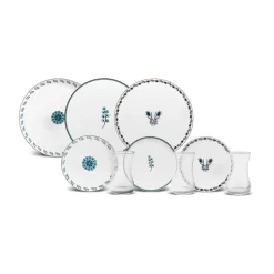 Karaca iznik 18 Piece Porcelain Serveware Set for 6 People, 19cm, White Multi
