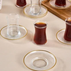 Karaca Juliet 12-Piece Turkish Tea Set for 6 People, 170ml, Gold
