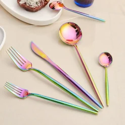 Karaca Jupiter 30-Piece Stainless Steel Cutlery Set for 6 People, Shiny Rainbow
