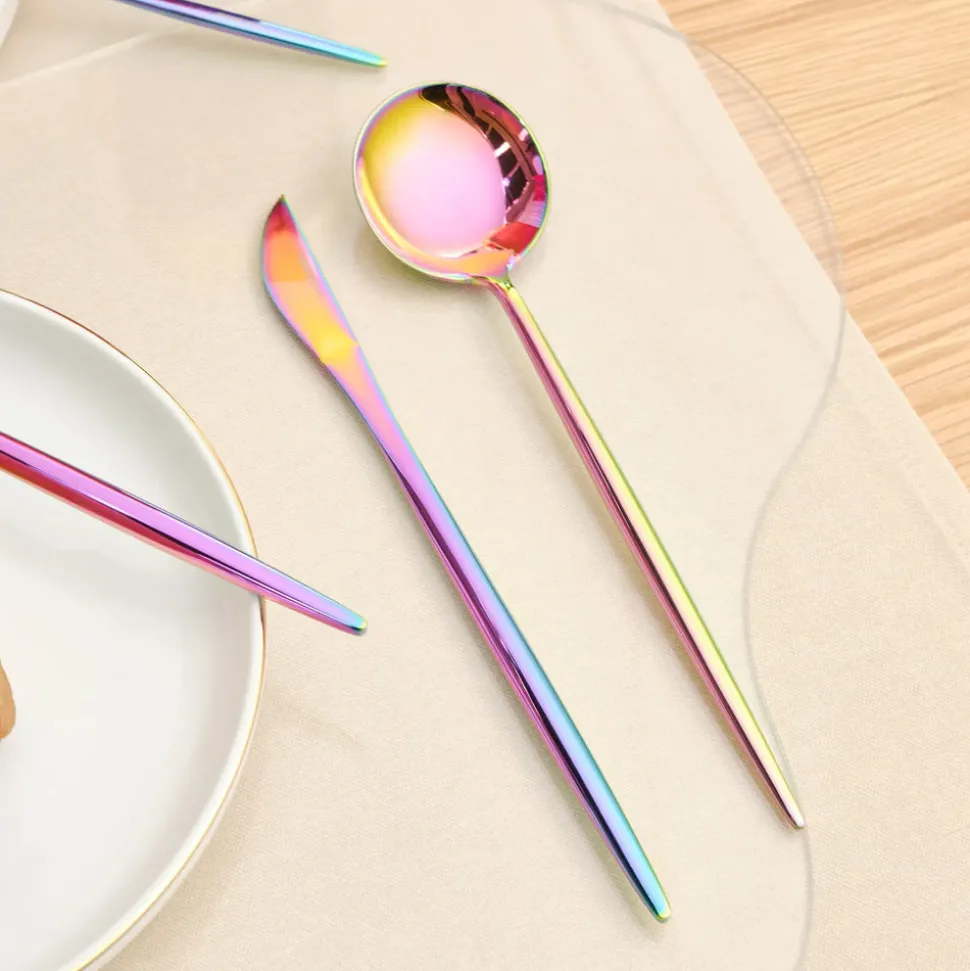 Karaca Jupiter 30-Piece Stainless Steel Cutlery Set for 6 People, Shiny Rainbow