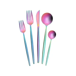 Karaca Jupiter 30-Piece Stainless Steel Cutlery Set for 6 People, Shiny Rainbow