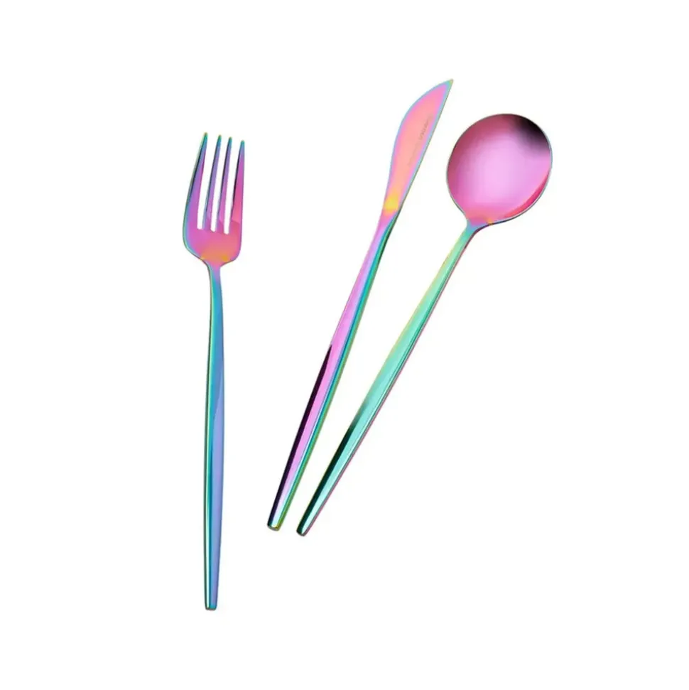 Karaca Jupiter 30-Piece Stainless Steel Cutlery Set for 6 People, Shiny Rainbow