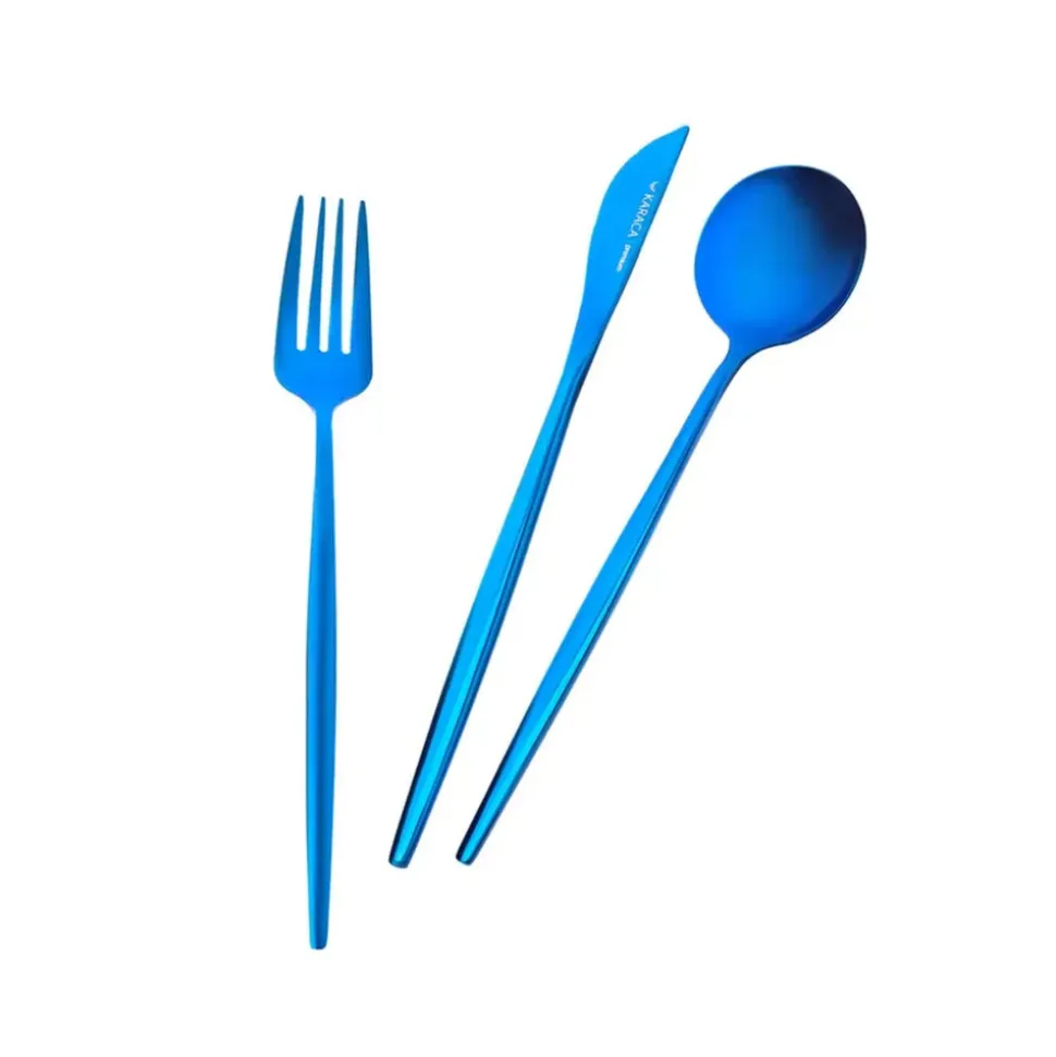 Karaca Jupiter 30-Piece Stainless Steel Cutlery Set for 6 People, Shiny Blue