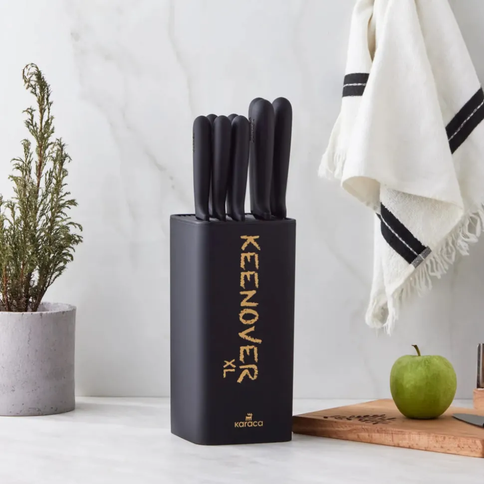 Karaca Keenover 9 Piece Knife Block Set, Black