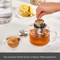 Karaca Kelly Borosilicate Glass Induction Teapot Set, Medium, Transparent Silver