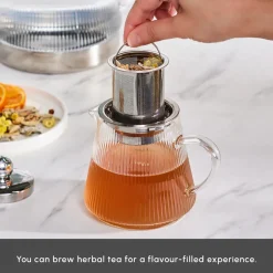 Karaca Keops Borosilicate Glass Teapot Set, Transparent Silver