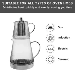 Karaca Keops Borosilicate Glass Teapot Set, Transparent Silver