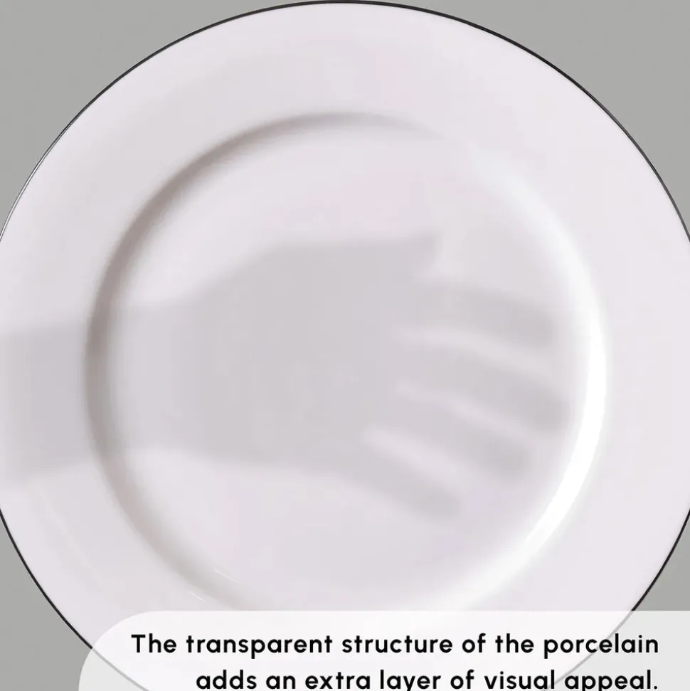 Karaca Lea 30-Piece Bone China Dinner Set for 6 People, White Black