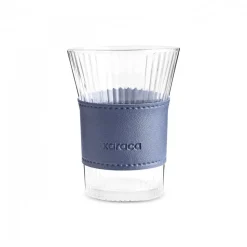 Karaca Leather Cool Touch Latte Coffee Glass, 210 Ml, Navy Blue