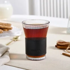 Karaca Leather Cool Touch Latte Coffee Glass, 210 Ml, Black