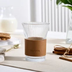 Karaca Leather Cool Touch Latte Coffee Glass, 210 Ml, Brown