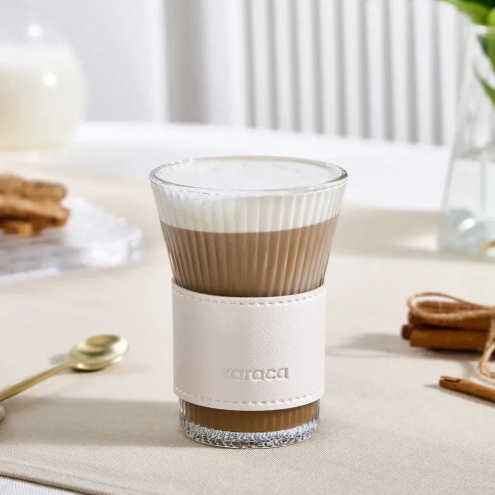 Karaca Leather Cool Touch Latte Coffee Glass, 210 Ml, Pearlescent