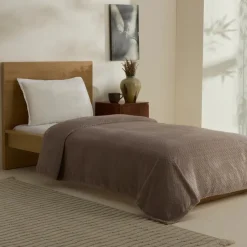 Karaca Leaves Wellsoft Blanket, Double, 200x220cm, Stone