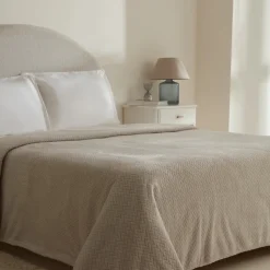 Karaca Leaves Wellsoft Blanket, Double, 200x220cm, Light Grey
