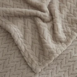 Karaca Leaves Wellsoft Blanket, Double, 200x220cm, Light Grey
