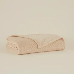 Karaca Leaves Wellsoft Blanket, 130x150cm, Ecru