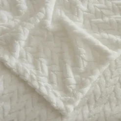 Karaca Leaves Wellsoft Blanket, Double, 200x220cm, White