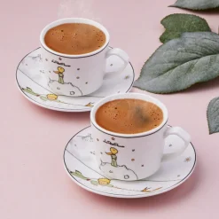 Karaca Le Petit 4-Piece Porcelain Espresso Turkish Coffee Cup for 2 People, 80ml, Multi