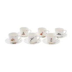 Karaca Little Prince 12-Piece Porcelain Espresso Turkish Coffee Cup Set for 6 People, 80ml, White Multi