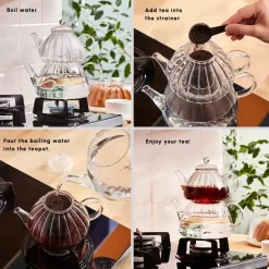 Karaca Lori Borosilicate Glass Teapot Set, Transparent