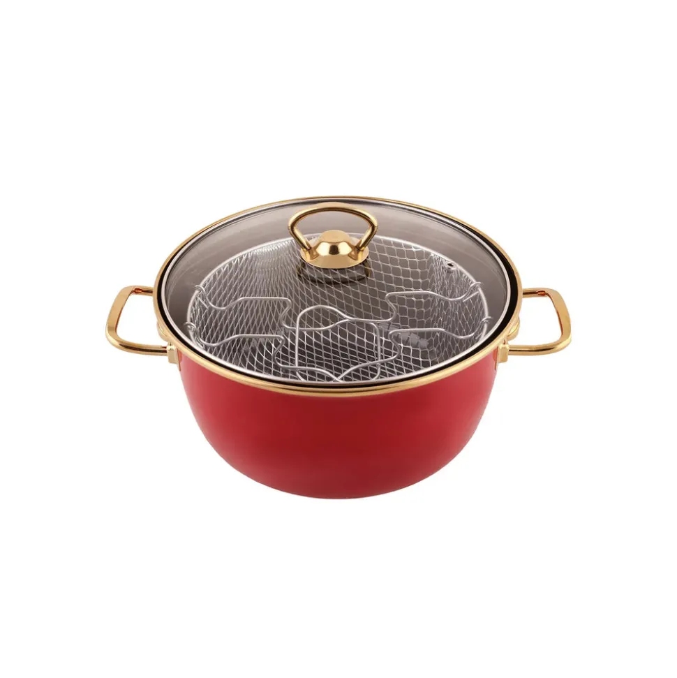 Karaca Love of Kitchen Retro Enamel Induction Frying Pot, 22cm, Red