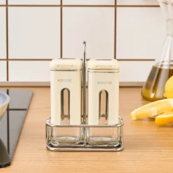 Karaca Luminous 3-Piece Glass Salt and Pepper Shaker, Cream