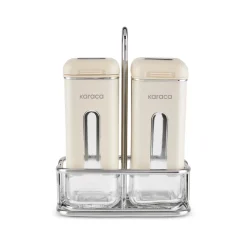 Karaca Luminous 3-Piece Glass Salt and Pepper Shaker, Cream
