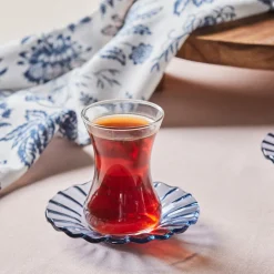 Karaca Luna 12-Piece Turkish Tea Set for 6 People, 130ml, Light Blue